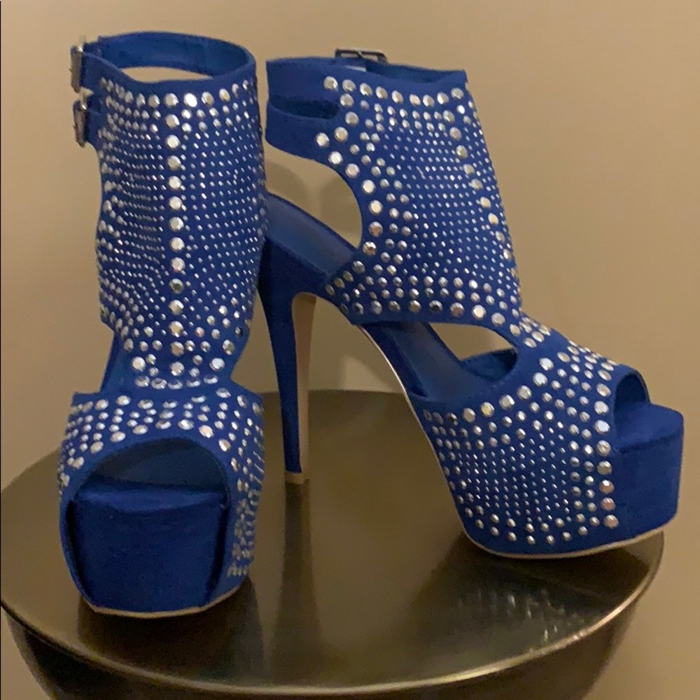 Blue Studded Suede Platform Sandal